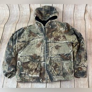 RealTree Camo Hunting Full Zip Canvas Hooded Coat Size Youth XL Jacket